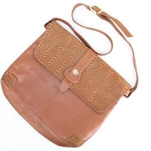 Enrico Coveri Handbag Women Brown Leather Swirl Embossed Flap Purse Shoulder Bag